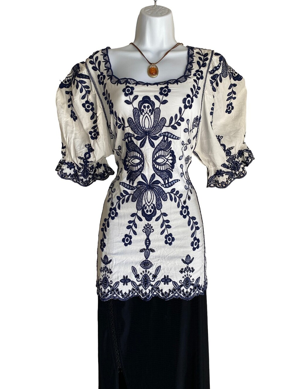 Y2K Kindred Women's Plus 3X Embroidered Tunic Blouse Puff Sleeve Fall Whimsigoth